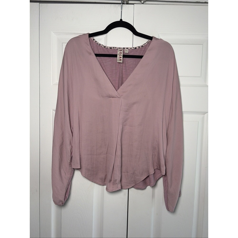 Dolan Left Coast Collection V-Neck Blouse Womens Size M Mauve Mixed Media Fem